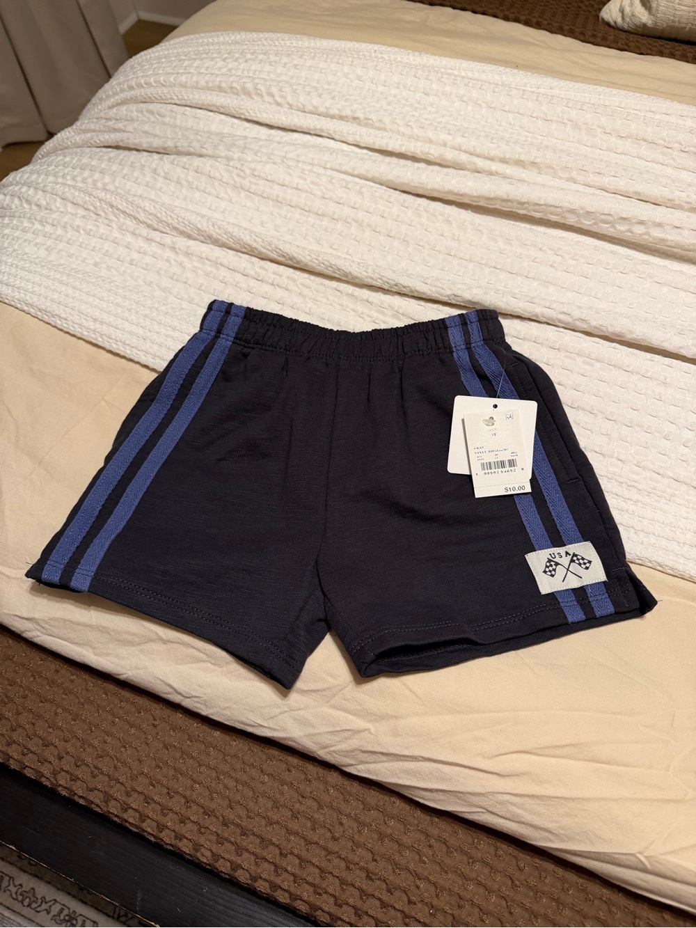 Kids Navy Athletic Shorts with Blue Side Stripes